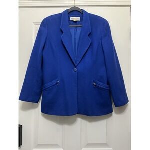 Norton McNaughton Wool Blazer Womens 12 Blue One-Button Pockets Notch Collar 90s